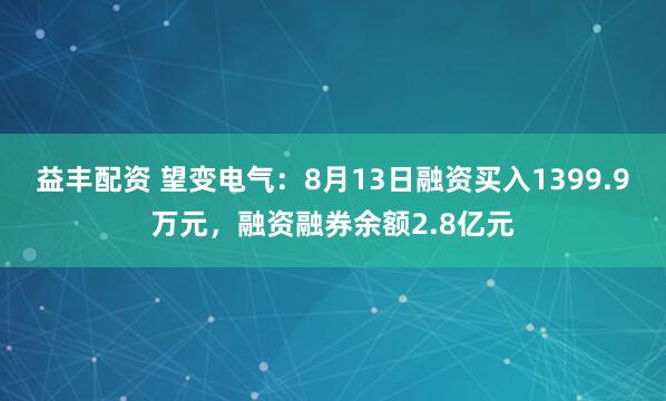 益丰配资 望变电气：8月13日融资买入1399.9万元，融资融券余额2.8亿元